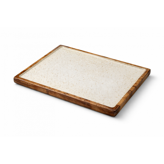 ΞΥΛΙΝΗ ΠΙΑΤΕΛΑ ΟΡΘΟΓΩΝΙΑ 35Χ22CM ΛΕΥΚΗ GOLD SPOTS